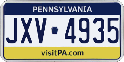 PA license plate JXV4935