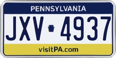 PA license plate JXV4937