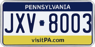 PA license plate JXV8003