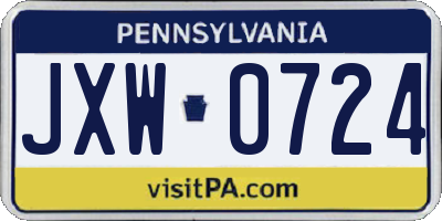 PA license plate JXW0724