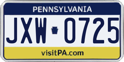 PA license plate JXW0725
