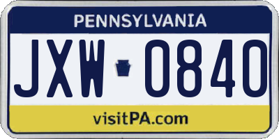 PA license plate JXW0840