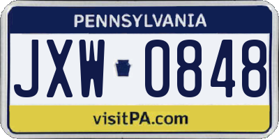 PA license plate JXW0848