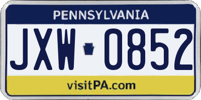 PA license plate JXW0852