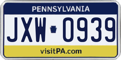 PA license plate JXW0939