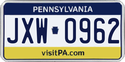 PA license plate JXW0962