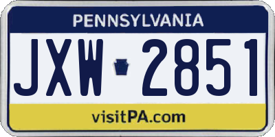 PA license plate JXW2851