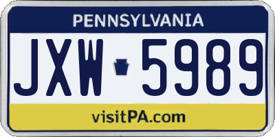 PA license plate JXW5989
