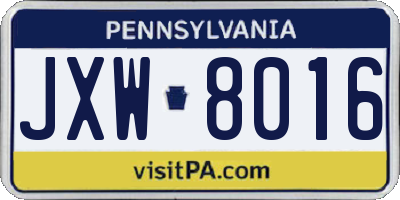 PA license plate JXW8016