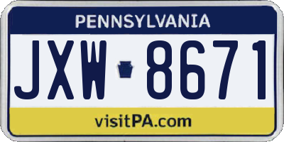 PA license plate JXW8671
