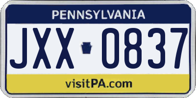 PA license plate JXX0837
