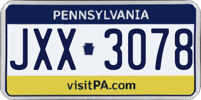 PA license plate JXX3078