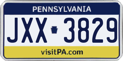 PA license plate JXX3829