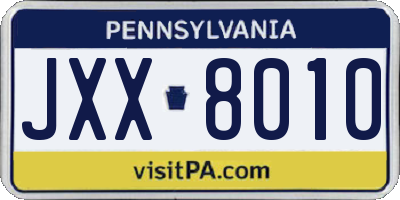 PA license plate JXX8010