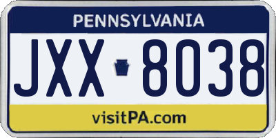 PA license plate JXX8038