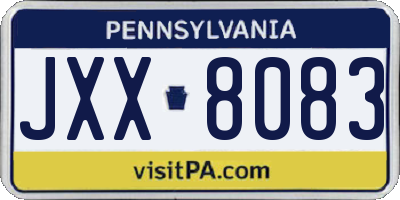 PA license plate JXX8083