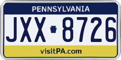 PA license plate JXX8726