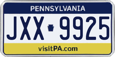 PA license plate JXX9925