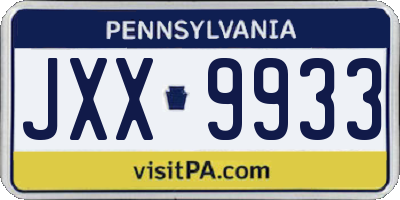PA license plate JXX9933