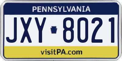 PA license plate JXY8021