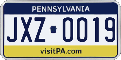 PA license plate JXZ0019