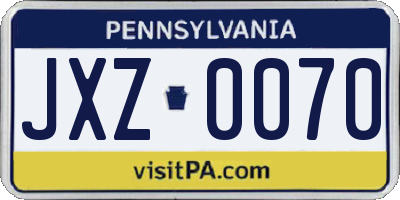 PA license plate JXZ0070