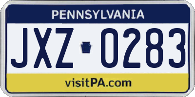 PA license plate JXZ0283