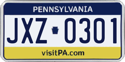 PA license plate JXZ0301