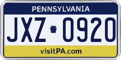 PA license plate JXZ0920