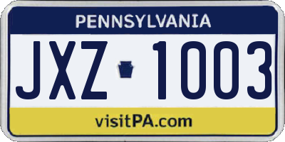 PA license plate JXZ1003