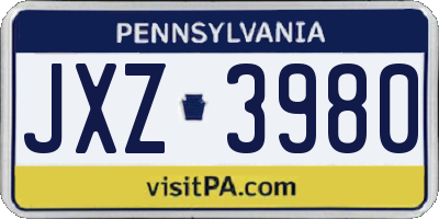 PA license plate JXZ3980