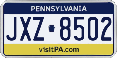 PA license plate JXZ8502