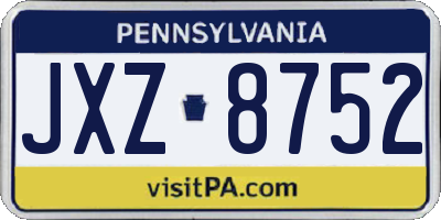 PA license plate JXZ8752