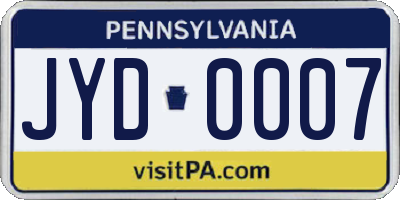 PA license plate JYD0007