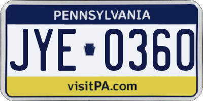 PA license plate JYE0360