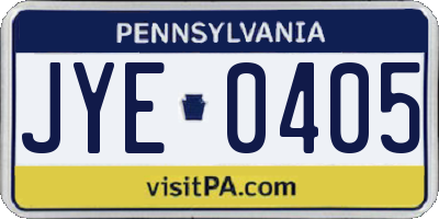 PA license plate JYE0405