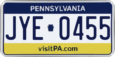 PA license plate JYE0455