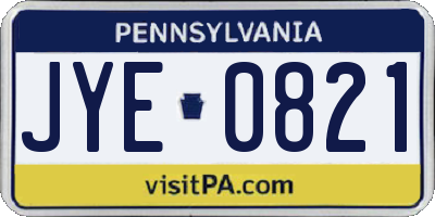 PA license plate JYE0821
