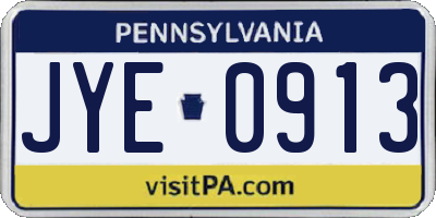PA license plate JYE0913