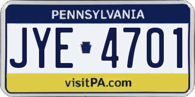 PA license plate JYE4701