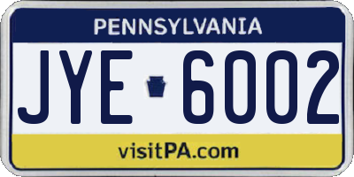 PA license plate JYE6002
