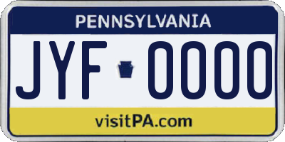 PA license plate JYF0000