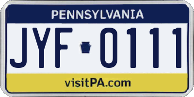 PA license plate JYF0111