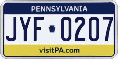 PA license plate JYF0207