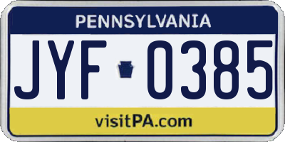 PA license plate JYF0385