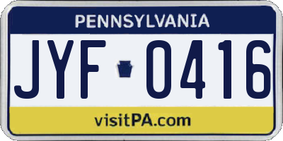 PA license plate JYF0416
