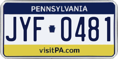 PA license plate JYF0481