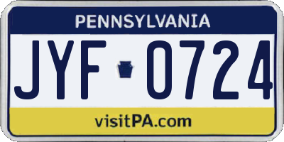PA license plate JYF0724