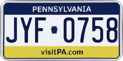 PA license plate JYF0758