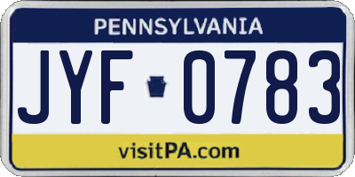 PA license plate JYF0783